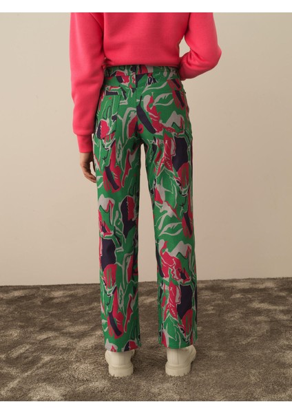 Kadın Yeşil Pamuk Dokulu Regular Fit Pantolon fırsatları