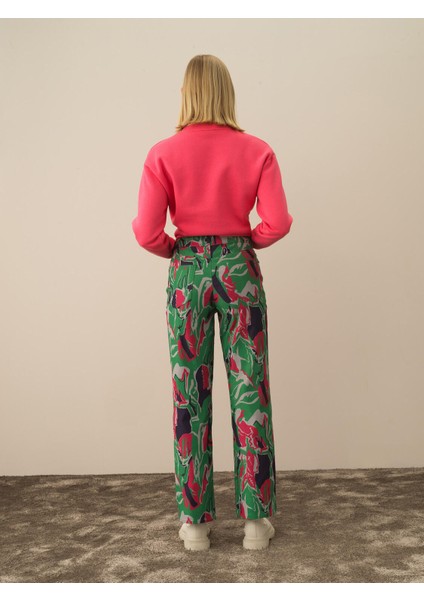 Kadın Yeşil Pamuk Dokulu Regular Fit Pantolon indirimleri