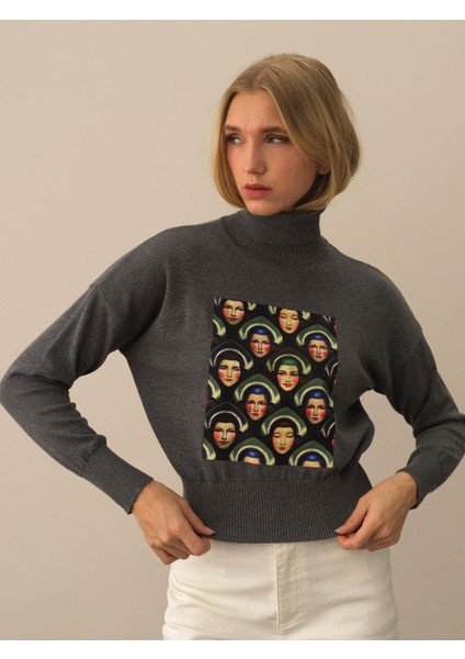 Kadın Koyu Gri Pamuk Dokulu Oversize Kazak fiyatları