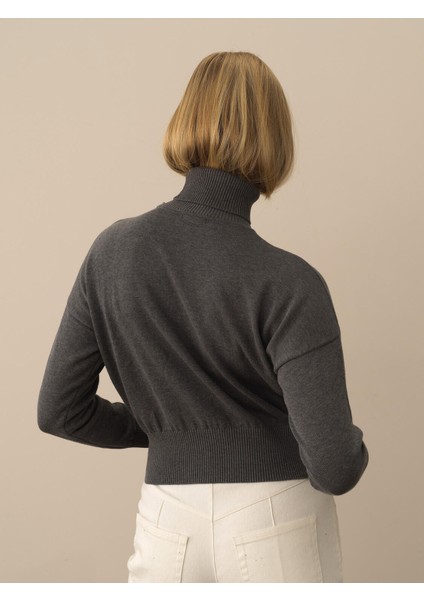 Kadın Koyu Gri Pamuk Dokulu Oversize Kazak modelleri