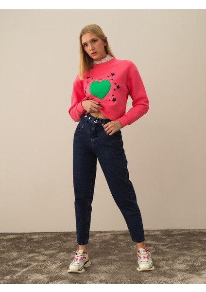 Kadın Mavi Pamuk Dokulu Oversize Pantolon