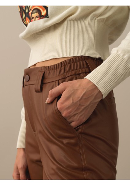 Kadın Camel Pamuk Dokulu Regular Fit Pantolon modelleri