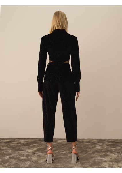 Kadın Siyah Esnek Dokulu Oversize Pantolon indirimleri