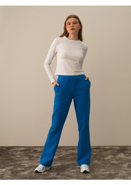 Kadın Mavi Pamuk Dokulu Regular Fit Sweat Pantolon