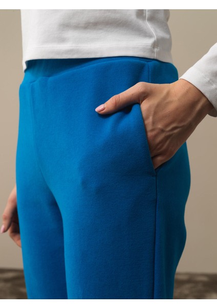Kadın Mavi Pamuk Dokulu Regular Fit Sweat Pantolon modelleri