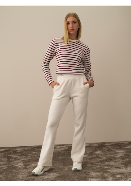 Kadın Ekru Pamuk Dokulu Regular Fit Sweat Pantolon