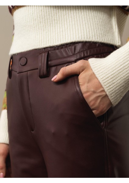 Kadın Bordo Pamuk Dokulu Regular Fit Pantolon modelleri