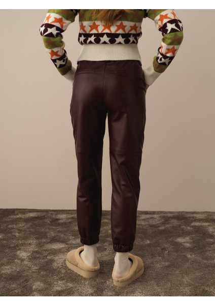 Kadın Bordo Pamuk Dokulu Regular Fit Pantolon fırsatları