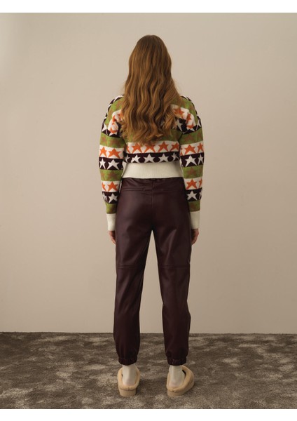 Kadın Bordo Pamuk Dokulu Regular Fit Pantolon indirimleri