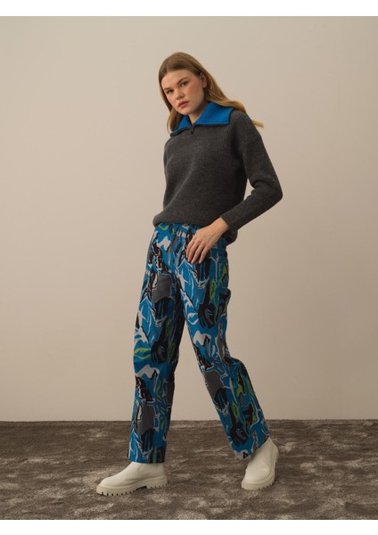 Kadın Mavi Pamuk Dokulu Regular Fit Pantolon fiyatları