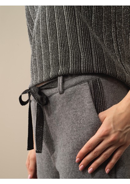 Kadın Koyu Gri Pamuk Dokulu Oversize Pantolon modelleri
