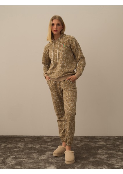 Kadın Bej Işıltılı Lurex Detaylı Oversize Sweatshirt