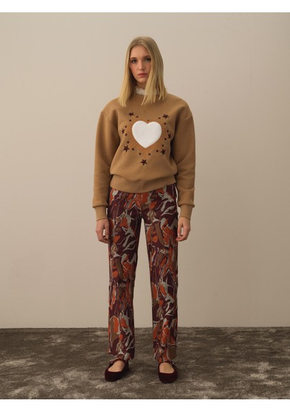 Kadın Camel Pamuk Dokulu Oversize Sweatshirt