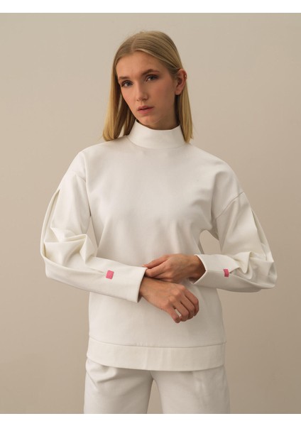Kadın Kırık Beyaz Pamuk Dokulu Oversize Sweatshirt fiyatları