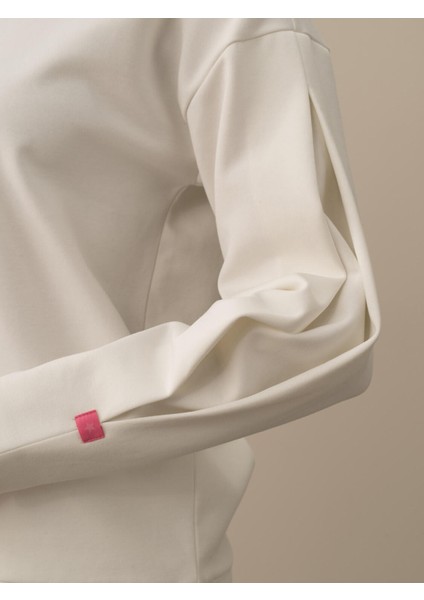 Kadın Kırık Beyaz Pamuk Dokulu Oversize Sweatshirt modelleri