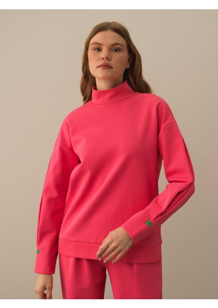 Kadın Pembe Pamuk Dokulu Oversize Sweatshirt fiyatları