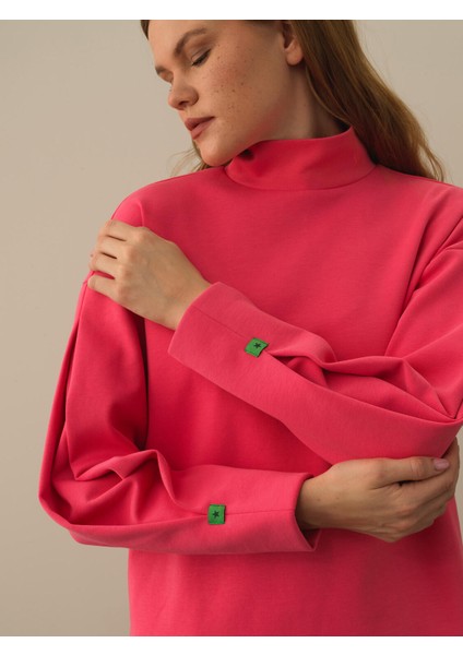 Kadın Pembe Pamuk Dokulu Oversize Sweatshirt modelleri