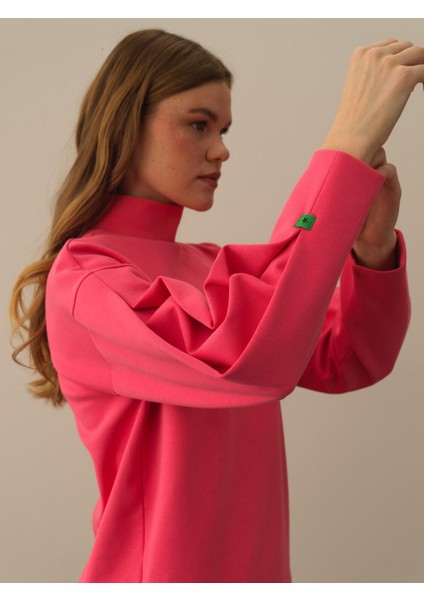 Kadın Pembe Pamuk Dokulu Oversize Sweatshirt fırsatları