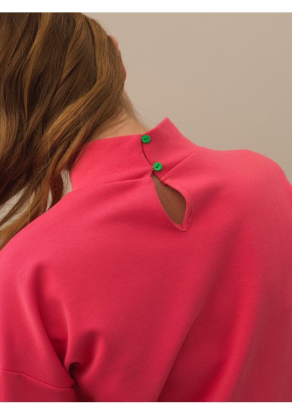 Kadın Pembe Pamuk Dokulu Oversize Sweatshirt indirimleri