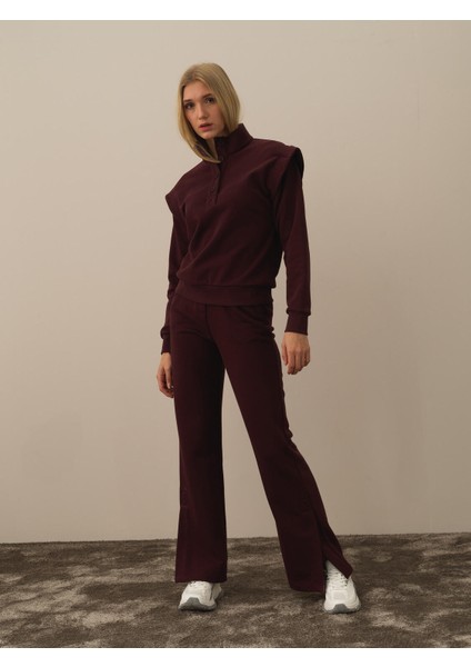 Kadın Bordo Pamuk Dokulu Regular Fit Sweatshirt