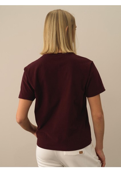 Kadın Bordo Oversize Baskılı Tişört modelleri