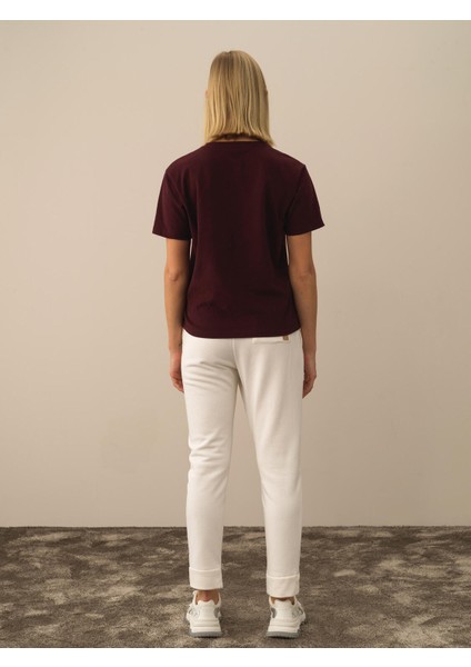 Kadın Bordo Oversize Baskılı Tişört fırsatları