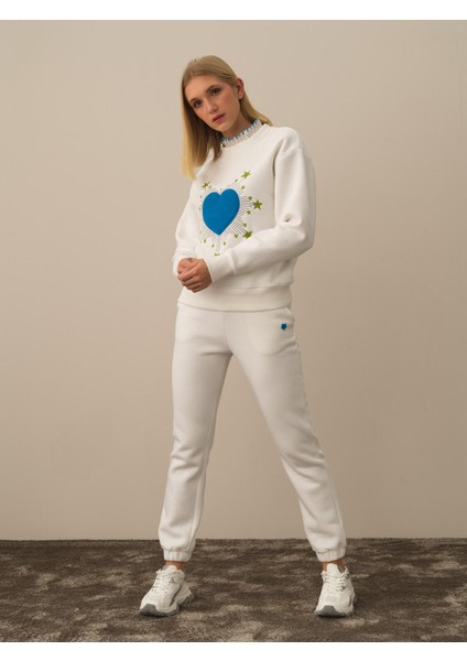 Kadın Kırık Beyaz Pamuk Dokulu Oversize Sweatshirt modelleri