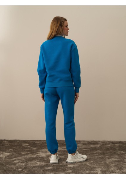 Kadın Mavi Pamuk Dokulu Oversize Sweatshirt fırsatları