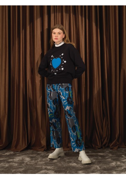 Kadın Siyah Pamuk Dokulu Oversize Sweatshirt