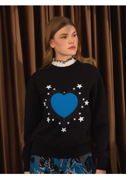 Kadın Siyah Pamuk Dokulu Oversize Sweatshirt fiyatları