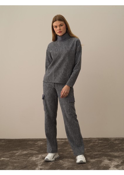 Kadın Koyu Gri Pamuk Dokulu Oversize Sweatshirt