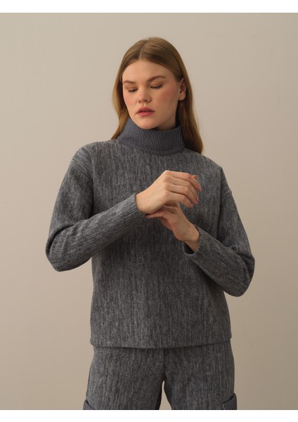 Kadın Koyu Gri Pamuk Dokulu Oversize Sweatshirt fiyatları