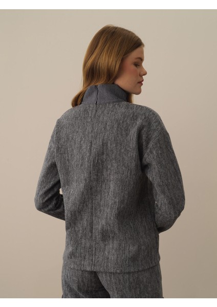 Kadın Koyu Gri Pamuk Dokulu Oversize Sweatshirt fırsatları