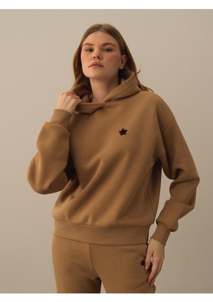 Kadın Camel Pamuk Dokulu Oversize Sweatshirt fiyatları