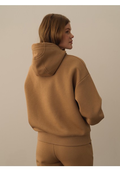 Kadın Camel Pamuk Dokulu Oversize Sweatshirt modelleri