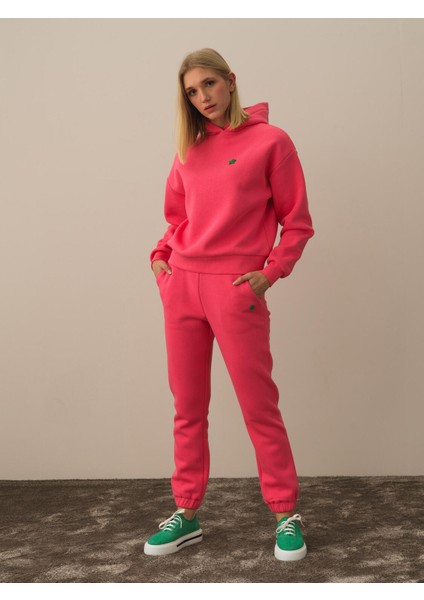 Kadın Pembe Pamuk Dokulu Oversize Sweatshirt