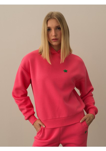 Kadın Pembe Pamuk Dokulu Oversize Sweatshirt fiyatları