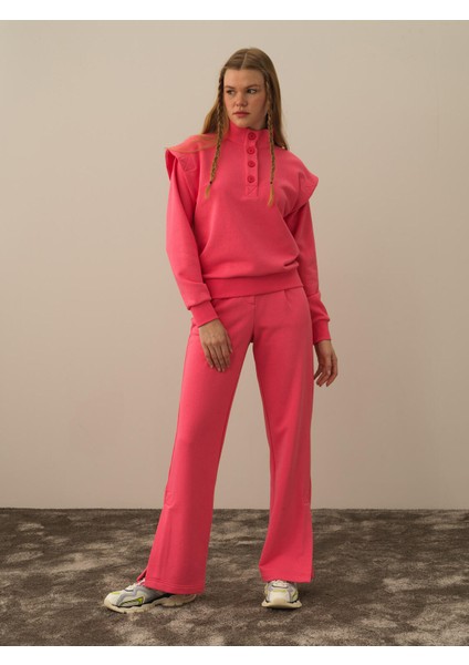 Kadın Pembe Pamuk Dokulu Regular Fit Sweatshirt