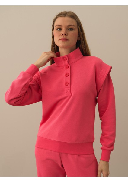 Kadın Pembe Pamuk Dokulu Regular Fit Sweatshirt modelleri