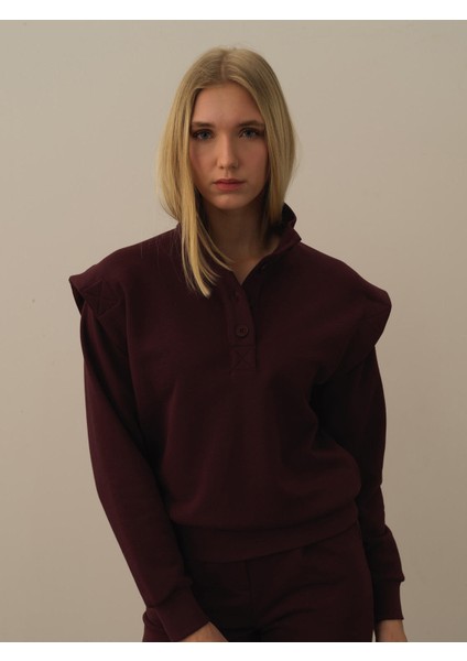 Kadın Bordo Pamuk Dokulu Regular Fit Sweatshirt fiyatları
