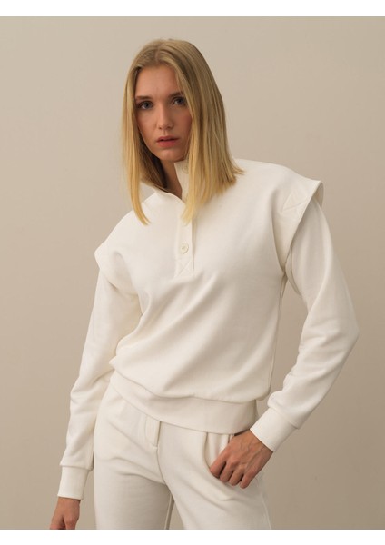 Kadın Ekru Pamuk Dokulu Regular Fit Sweatshirt fiyatları