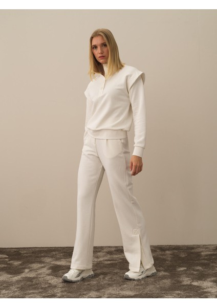Kadın Ekru Pamuk Dokulu Regular Fit Sweatshirt modelleri