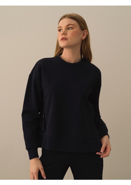 Kadın Lacivert Pamuk Dokulu Oversize Sweatshirt fiyatları