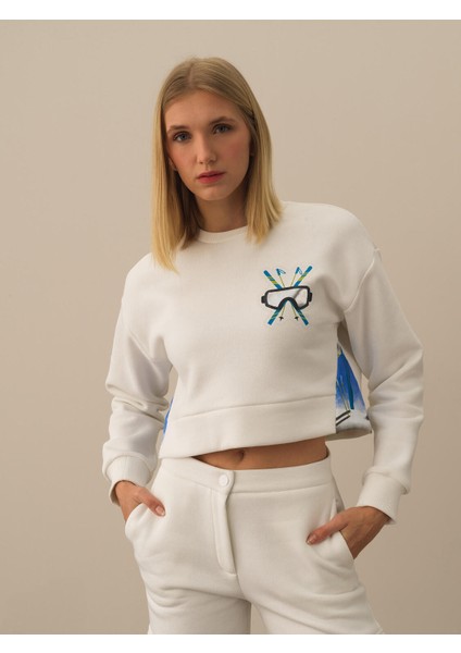 Kadın Kırık Beyaz Pamuk Dokulu Oversize Sweatshirt fiyatları