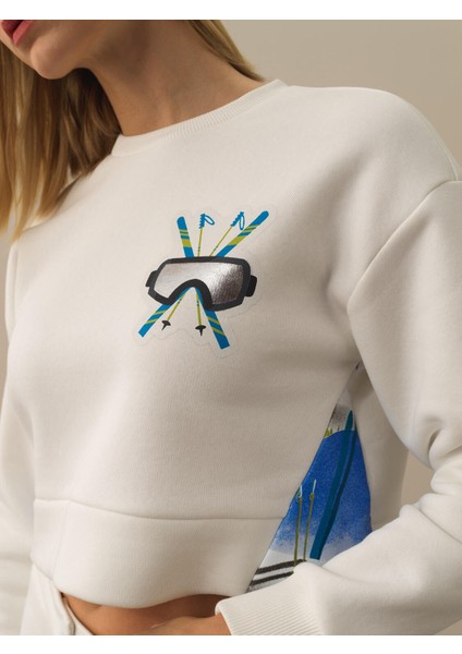 Kadın Kırık Beyaz Pamuk Dokulu Oversize Sweatshirt modelleri