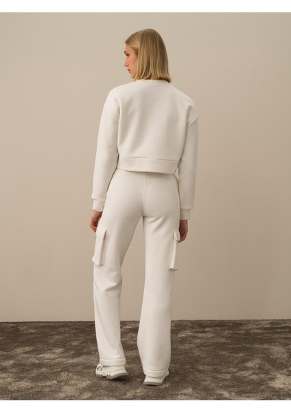 Kadın Kırık Beyaz Pamuk Dokulu Oversize Sweatshirt fırsatları