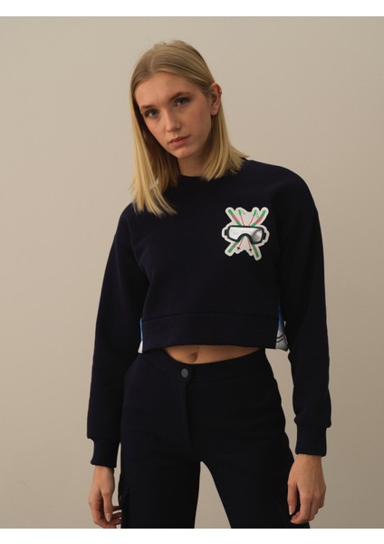 Kadın Lacivert Pamuk Dokulu Oversize Sweatshirt fiyatları