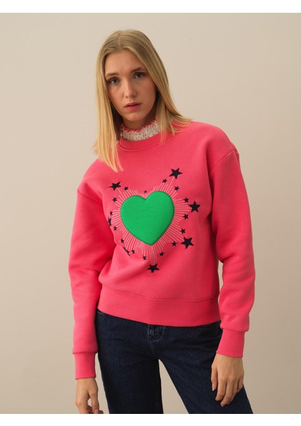 Kadın Pembe Pamuk Dokulu Oversize Sweatshirt fiyatları