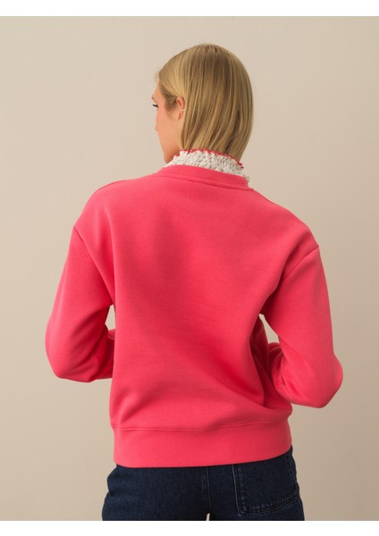 Kadın Pembe Pamuk Dokulu Oversize Sweatshirt modelleri