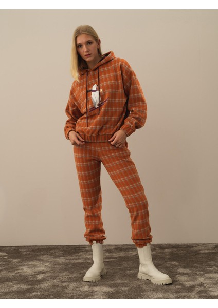 Kadın Oranj Esnek Dokulu Oversize Sweatshirt